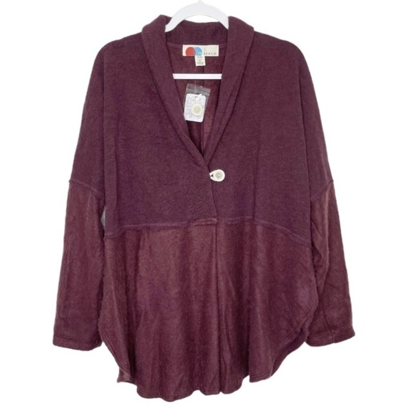 Free People Beach Bellevue Pullover Tunic Top Mixed Material Fleece Purple NWT - Picture 2 of 16